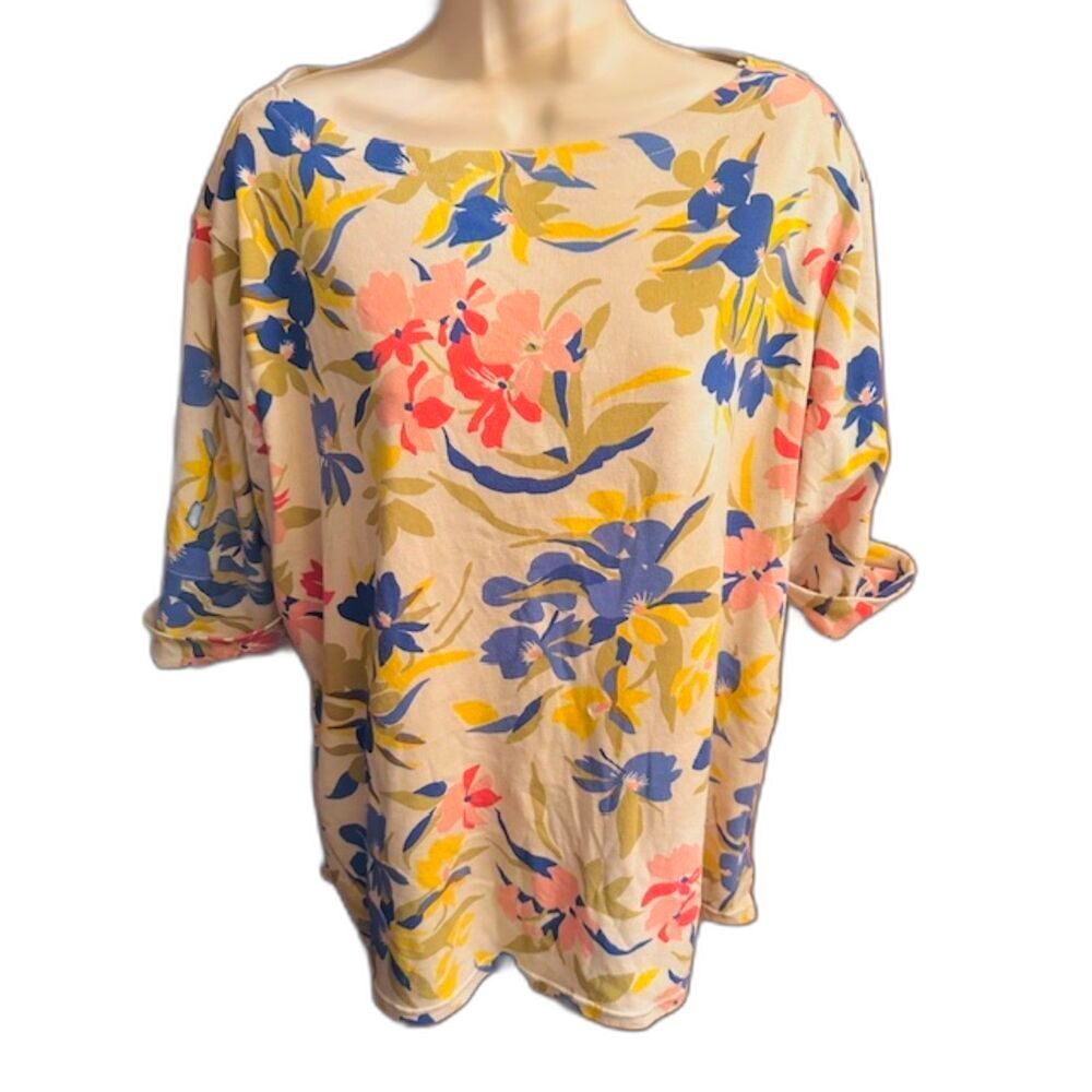 Lauren Ralph Lauren Colored Floral Garden Cotton Relaxed Effortless Fit Top 2 XL